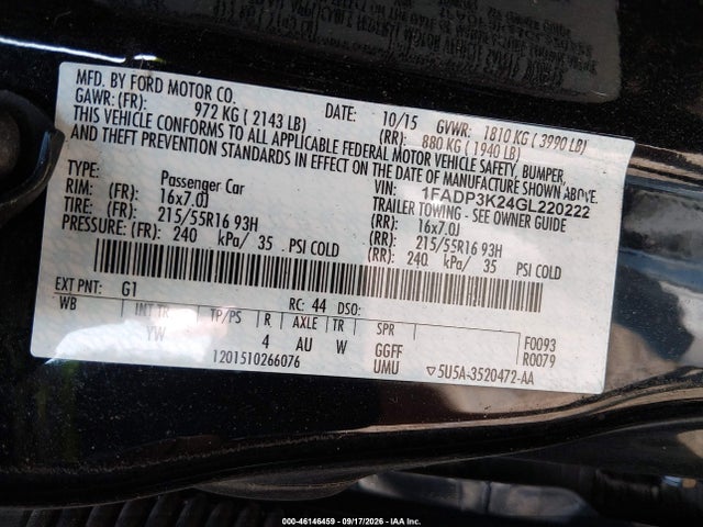 Продажа на аукционе авто 2016 Ford Focus Se, vin: 1FADP3K24GL220222, номер лота: 46146459