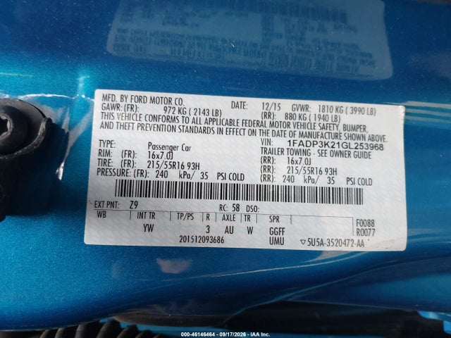 1FADP3K21GL253968 Ford FOCUS SE