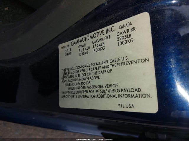 2002 Chevrolet Tracker Hard Top Base მანქანა იყიდება აუქციონზე, vin: 2CNBE13C026905835, აუქციონის ნომერი: 46146497