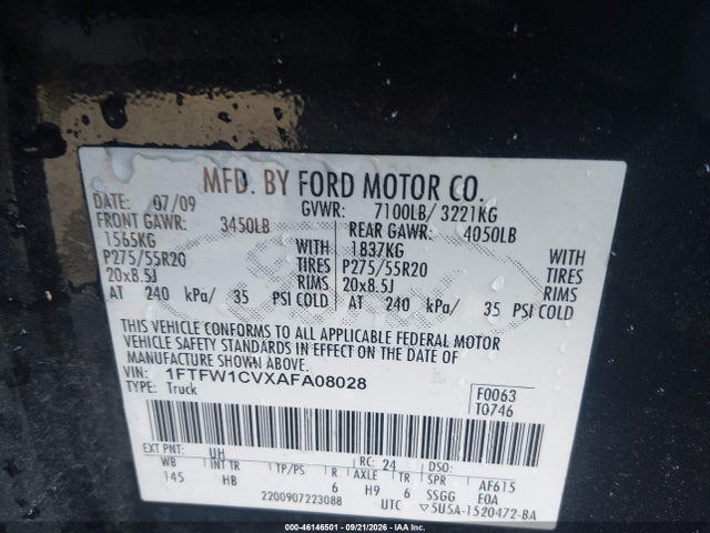 Продаж на аукціоні авто 2010 Ford F-150 Lariat, vin: 1FTFW1CVXAFA08028, номер лоту: 46146501