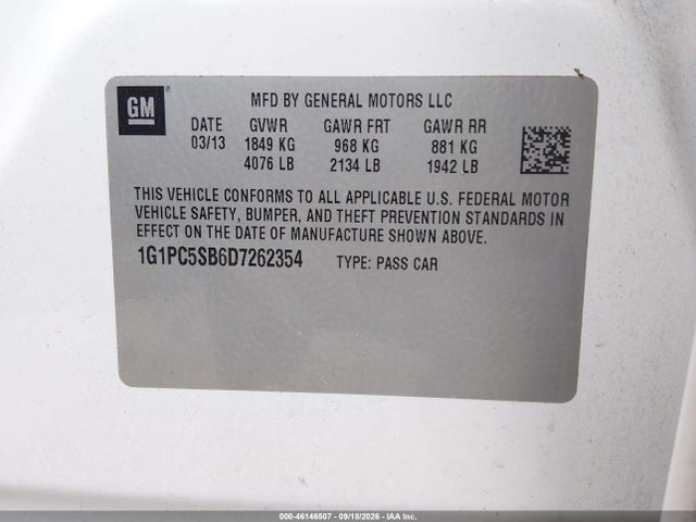 Aukcja sprzedaży 2013 Chevrolet Cruze 1lt Auto, vin: 1G1PC5SB6D7262354, numer aukcji: 46146507
