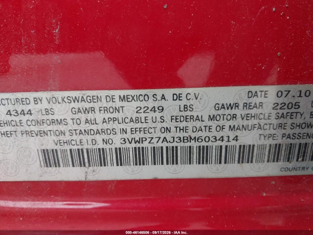 46146506 :رقم المزاد ، 3VWPZ7AJ3BM603414 vin ، 2011 Volkswagen Jetta Sportwagen 2.5l Se مزاد بيع