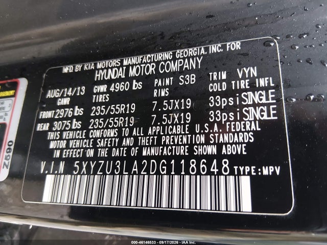 Продаж на аукціоні авто 2013 Hyundai Santa Fe Sport 2.0t, vin: 5XYZU3LA2DG118648, номер лоту: 46146533
