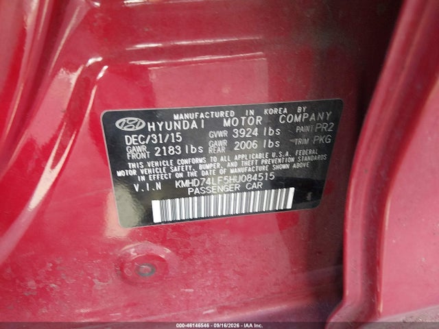 KMHD74LF5HU084515 Hyundai ELANTRA SE