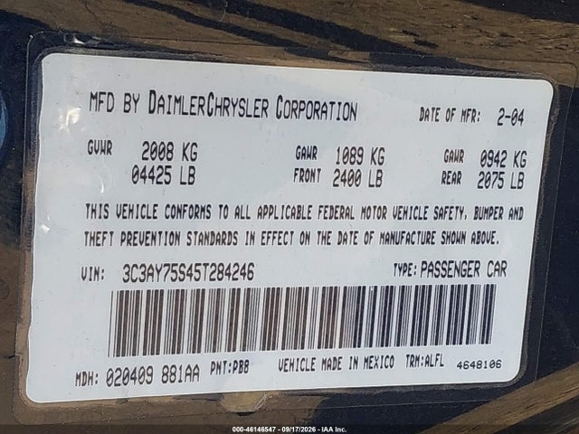 46146547 :رقم المزاد ، 3C3AY75S45T284246 vin ، 2005 Chrysler Pt Cruiser Gt مزاد بيع
