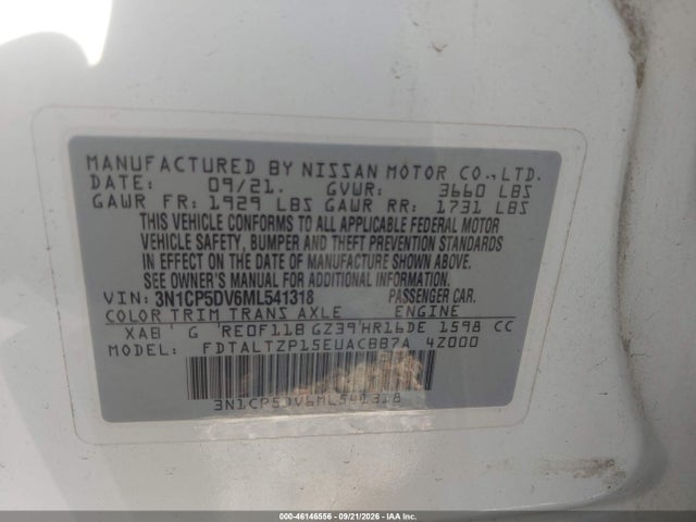 46146556 :رقم المزاد ، 3N1CP5DV6ML541318 vin ، 2021 Nissan Kicks Sr Xtronic Cvt مزاد بيع