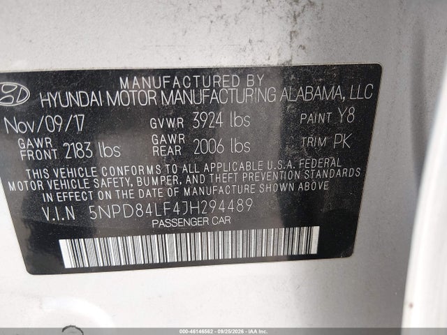 Продажа на аукционе авто 2018 Hyundai Elantra Sel, vin: 5NPD84LF4JH294489, номер лота: 46146562
