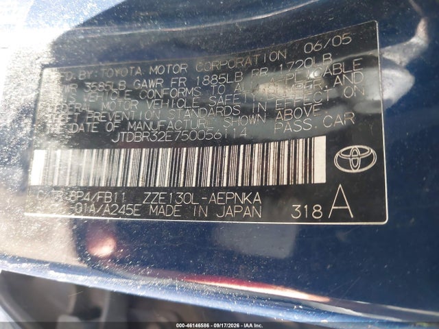 Aukcja sprzedaży 2005 Toyota Corolla Le, vin: JTDBR32E750056114, numer aukcji: 46146586