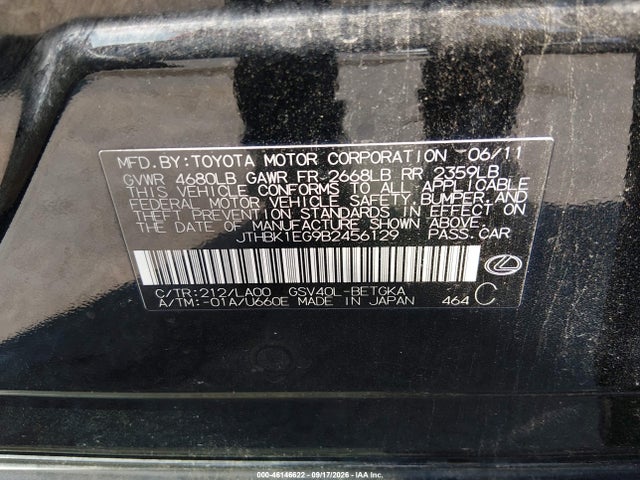 Продаж на аукціоні авто 2011 Lexus Es 350, vin: JTHBK1EG9B2456129, номер лоту: 46146622