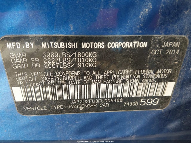 2015 Mitsubishi Lancer Es მანქანა იყიდება აუქციონზე, vin: JA32U2FU3FU008466, აუქციონის ნომერი: 46146670