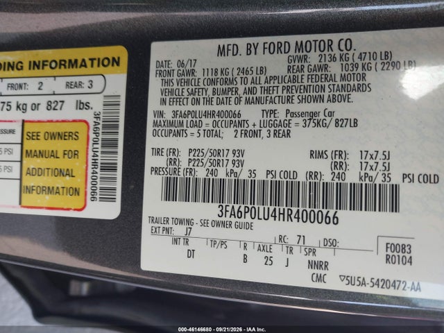 Ford Fusion Hybrid Se 2017 3FA6P0LU4HR400066 Image 9