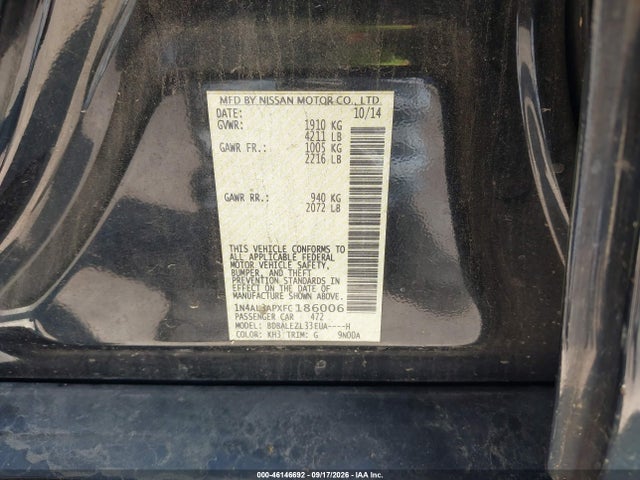 2015 Nissan Altima 2.5 S მანქანა იყიდება აუქციონზე, vin: 1N4AL3APXFC186006, აუქციონის ნომერი: 46146692