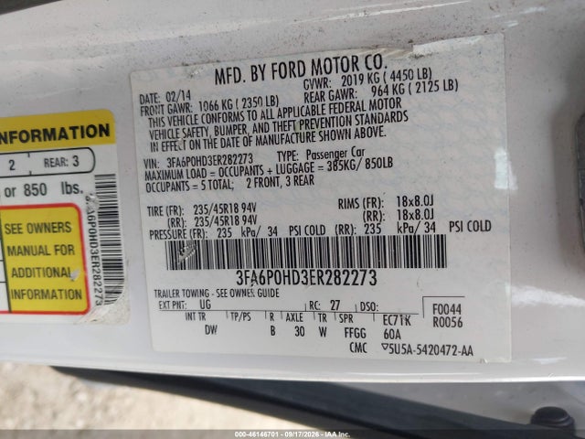 Ford FUSION SE 2014 3FA6P0HD3ER282273 Image 9