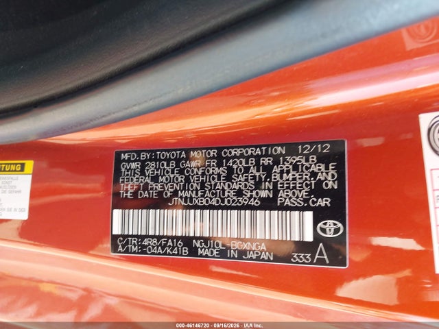 Aukcja sprzedaży 2013 Scion Iq, vin: JTNJJXB04DJ023946, numer aukcji: 46146720