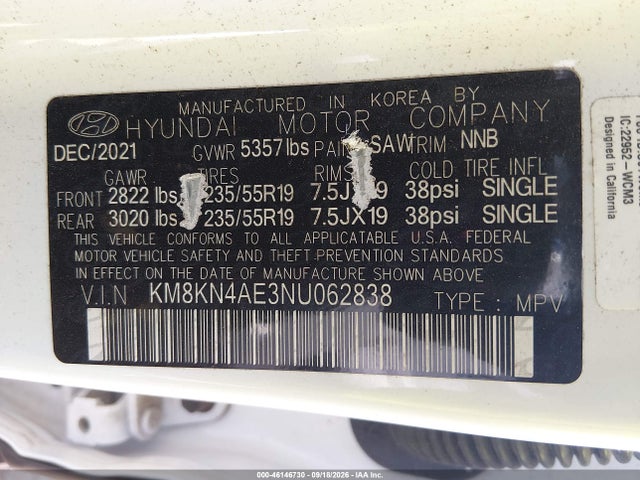 KM8KN4AE3NU062838 Hyundai Ioniq 5 Sel