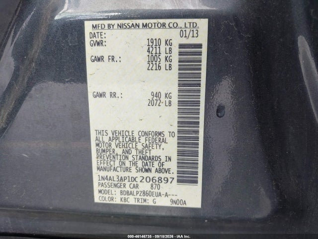 Продажа на аукционе авто 2013 Nissan Altima 2.5, vin: 1N4AL3AP1DC206897, номер лота: 46146735