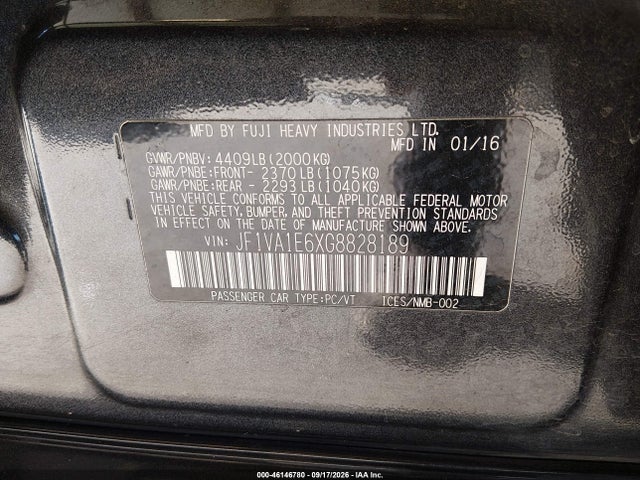 46146780 :رقم المزاد ، JF1VA1E6XG8828189 vin ، 2016 Subaru Wrx Premium مزاد بيع