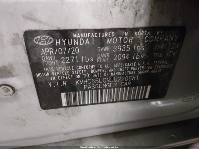 Aukcja sprzedaży 2020 Hyundai Ioniq Hybrid Blue, vin: KMHC65LC9LU220681, numer aukcji: 46146788