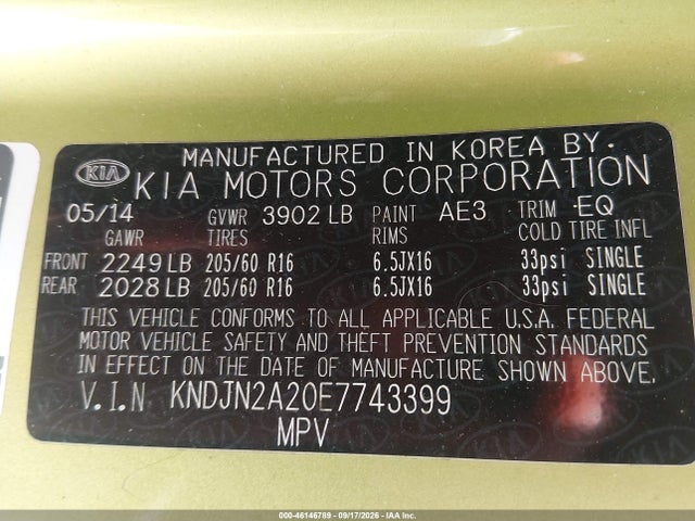 Aukcja sprzedaży 2014 Kia Soul, vin: KNDJN2A20E7743399, numer aukcji: 46146789