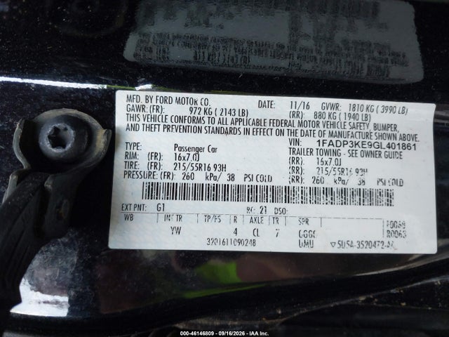 Ford FOCUS SE 2016 1FADP3KE9GL401861 Image 9