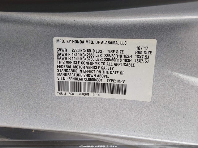 Honda Odyssey Ex-l 2018 5FNRL6H7XJB054301 Image 9
