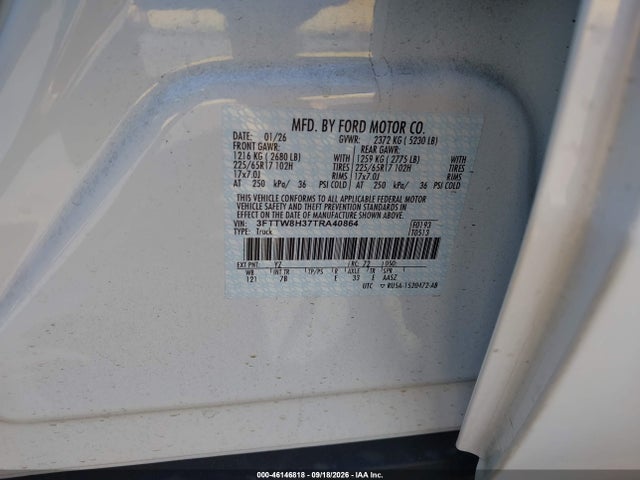 Aukcja sprzedaży 2026 Ford Maverick Xlt, vin: 3FTTW8H37TRA40864, numer aukcji: 46146818