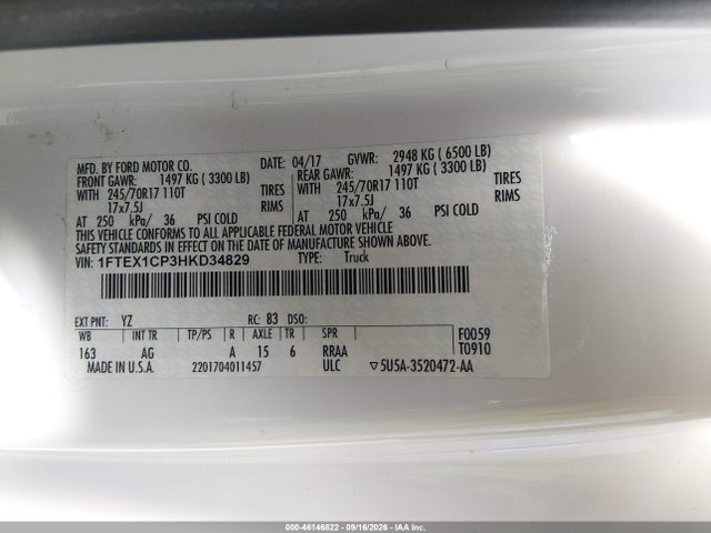 Ford F-150 Xl 2017 1FTEX1CP3HKD34829 Image 9