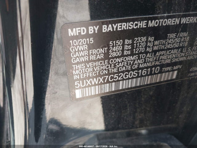 Auction sale of the 2016 Bmw X3 Xdrive35i, vin: 5UXWX7C52G0S16110, lot number: 46146857
