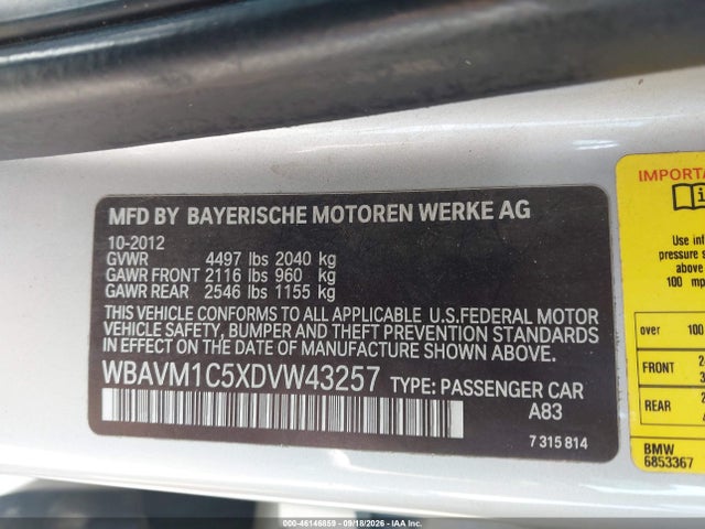 Aukcja sprzedaży 2013 Bmw X1 Sdrive28i, vin: WBAVM1C5XDVW43257, numer aukcji: 46146859