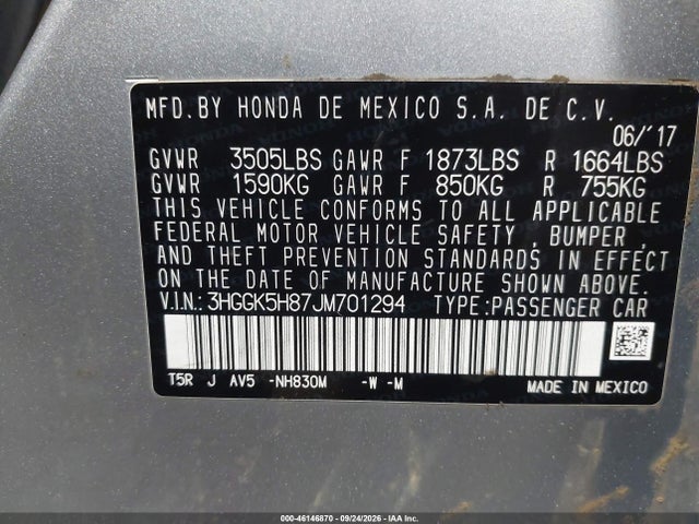 Aukcja sprzedaży 2018 Honda Fit Ex, vin: 3HGGK5H87JM701294, numer aukcji: 46146870