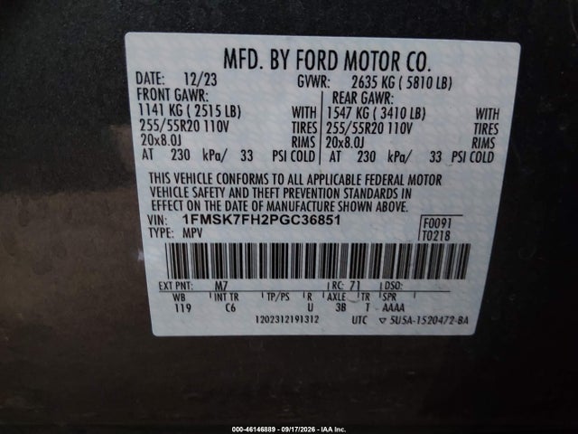 Продажа на аукционе авто 2023 Ford Explorer Limited, vin: 1FMSK7FH2PGC36851, номер лота: 46146889
