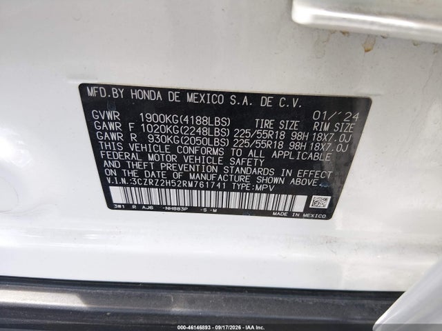 Продажа на аукционе авто 2024 Honda Hr-v Awd Sport/awd Sport W/o Bsi, vin: 3CZRZ2H52RM761741, номер лота: 46146893