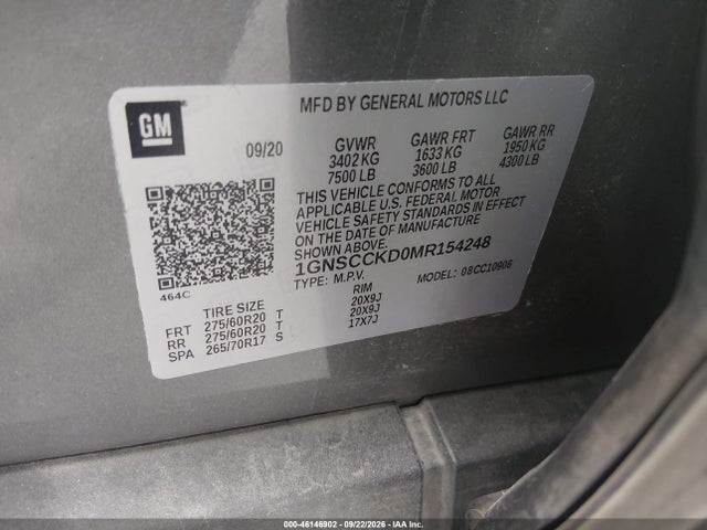 Aukcja sprzedaży 2021 Chevrolet Suburban Lt, vin: 1GNSCCKD0MR154248, numer aukcji: 46146902