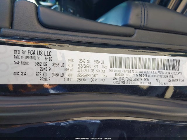 Aukcja sprzedaży 2016 Jeep Grand Cherokee High Altitude, vin: 1C4RJFCG0GC388579, numer aukcji: 46146903