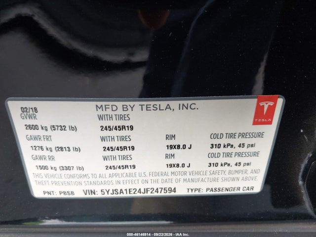 5YJSA1E24JF247594 Tesla Model S 100d/75d/p100d