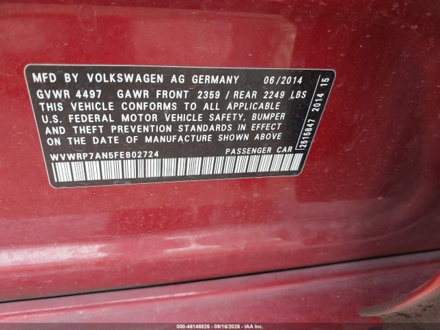 Aukcja sprzedaży 2015 Volkswagen Cc 2.0t Executive, vin: WVWRP7AN5FE802724, numer aukcji: 46146926