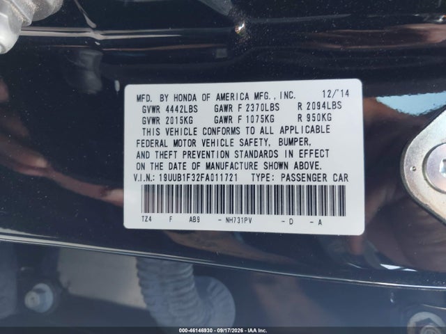 Acura TLX 2015 19UUB1F32FA011721 Image 9
