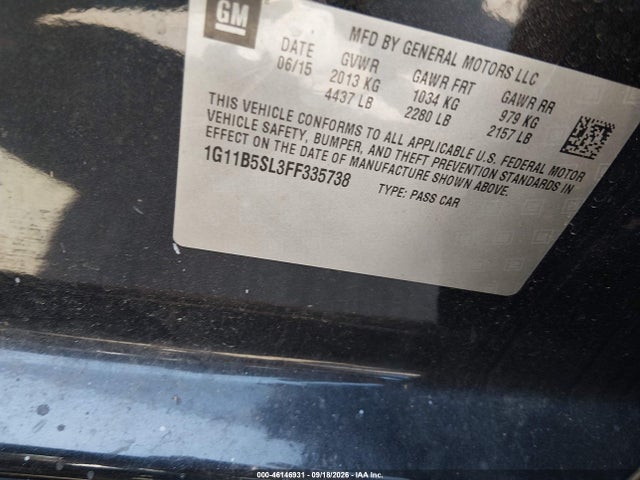 Продажа на аукционе авто 2015 Chevrolet Malibu Ls, vin: 1G11B5SL3FF335738, номер лота: 46146931