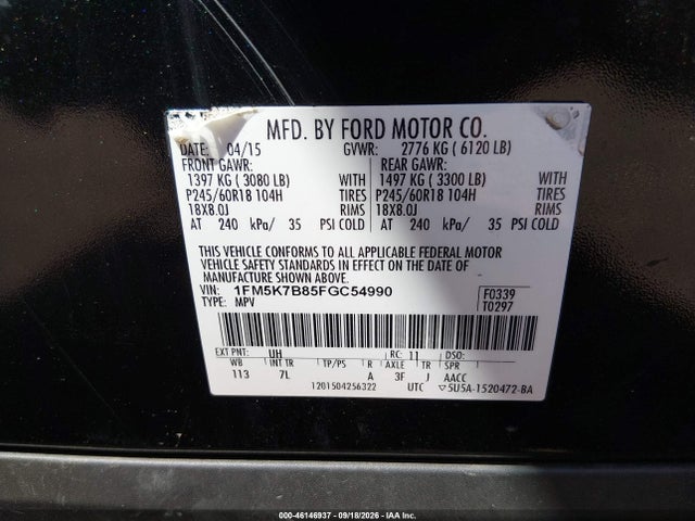 46146937 :رقم المزاد ، 1FM5K7B85FGC54990 vin ، 2015 Ford Explorer مزاد بيع