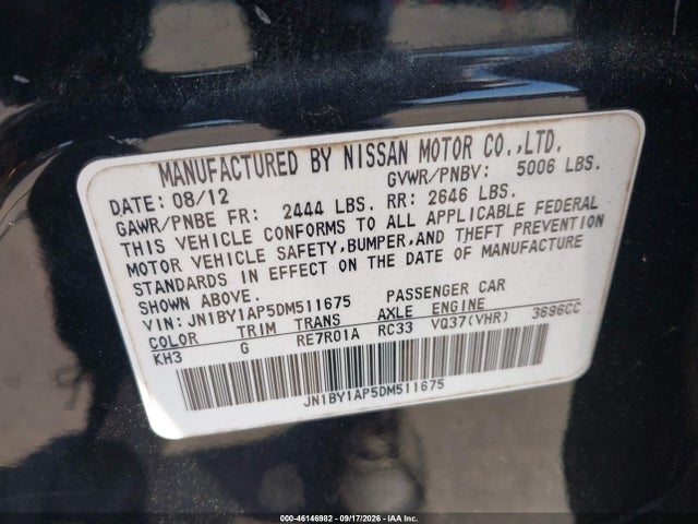 Продажа на аукционе авто 2013 Infiniti M37, vin: JN1BY1AP5DM511675, номер лота: 46146982