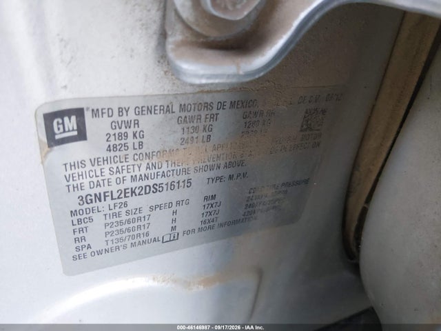 46146987 :رقم المزاد ، 3GNFL2EK2DS516115 vin ، 2013 Chevrolet Captiva Sport Fleet Ls مزاد بيع