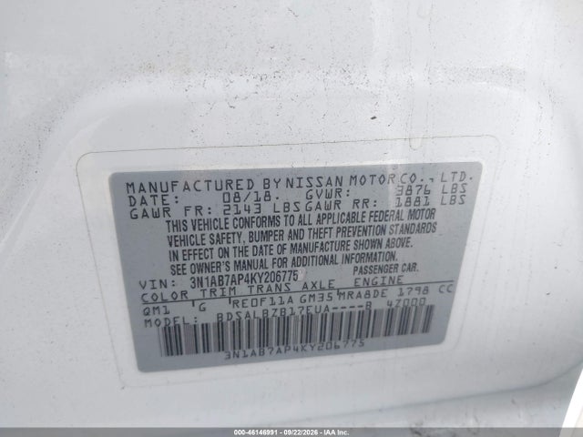 Nissan SENTRA S 2019 3N1AB7AP4KY206775 Image 9