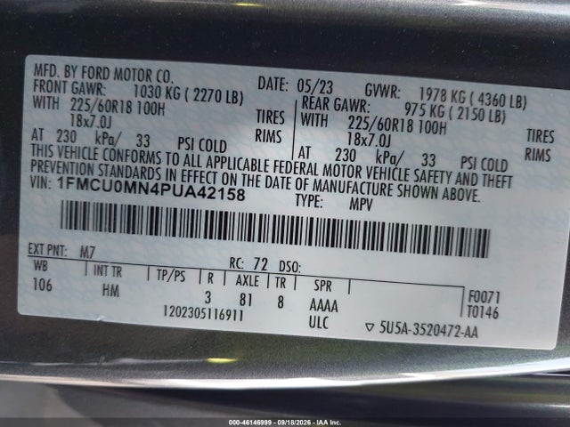 Aukcja sprzedaży 2023 Ford Escape St-line, vin: 1FMCU0MN4PUA42158, numer aukcji: 46146999