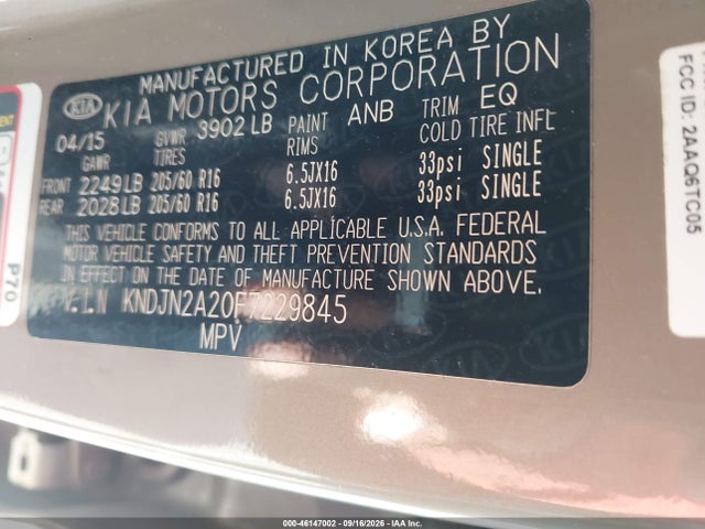 Aukcja sprzedaży 2015 Kia Soul, vin: KNDJN2A20F7229845, numer aukcji: 46147002