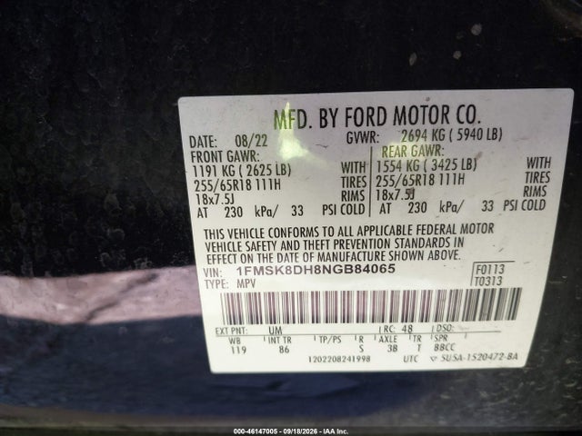 Продажа на аукционе авто 2022 Ford Explorer Xlt, vin: 1FMSK8DH8NGB84065, номер лота: 46147005