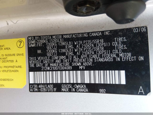 Продажа на аукционе авто 2007 Lexus Rx 350, vin: 2T2HK31U07C004089, номер лота: 46147030