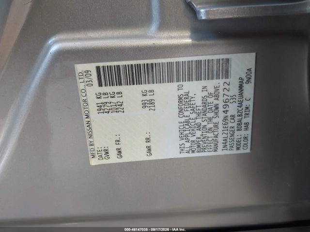 Продажа на аукционе авто 2009 Nissan Altima 2.5 S, vin: 1N4AL21E69N496722, номер лота: 46147035