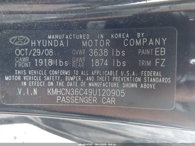 Продажа на аукционе авто 2009 Hyundai Accent Se, vin: KMHCN36C49U120905, номер лота: 46147037