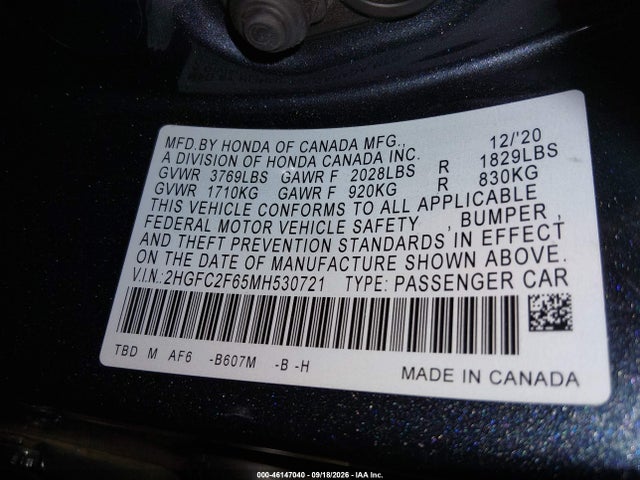 Продажа на аукционе авто 2021 Honda Civic Lx, vin: 2HGFC2F65MH530721, номер лота: 46147040