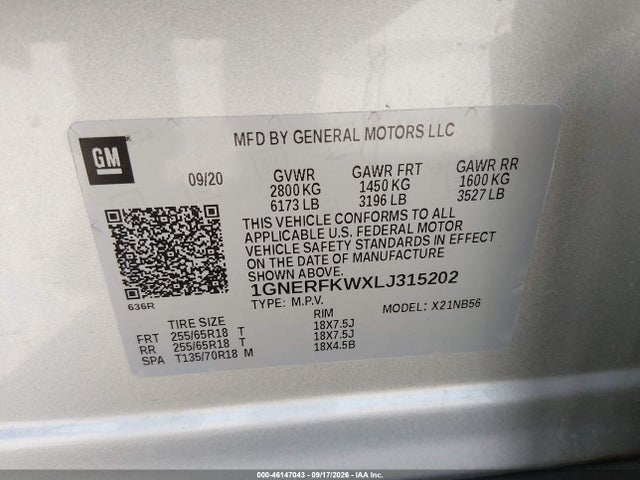 Aukcja sprzedaży 2020 Chevrolet Traverse Fwd Ls, vin: 1GNERFKWXLJ315202, numer aukcji: 46147043